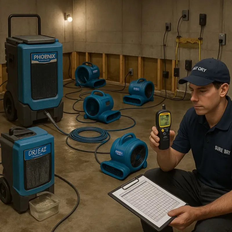 Structural Drying and Dehumidification process in Toast, NC